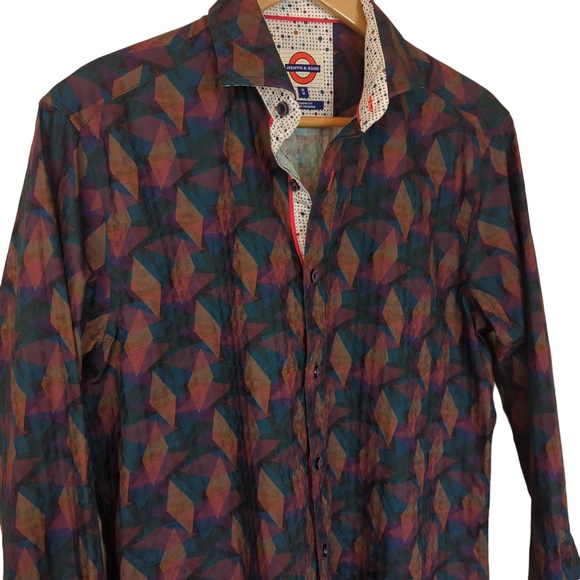 Jermyn & Bond Men’s Button Down Flip Cuff Geometric Print Shirt - Picture 2 of 13